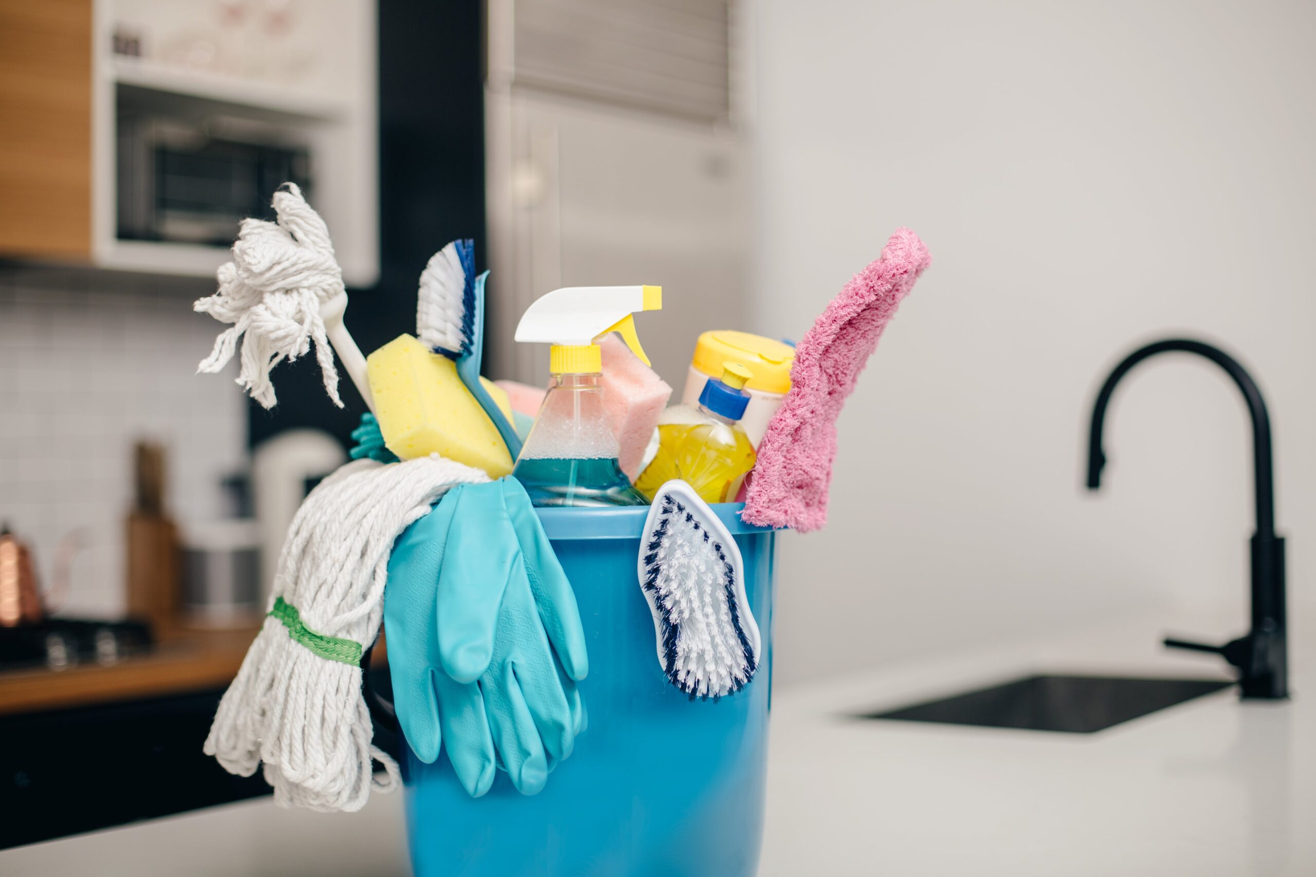 Cleaning supplies ready for a professional domestic clean in Cornwall