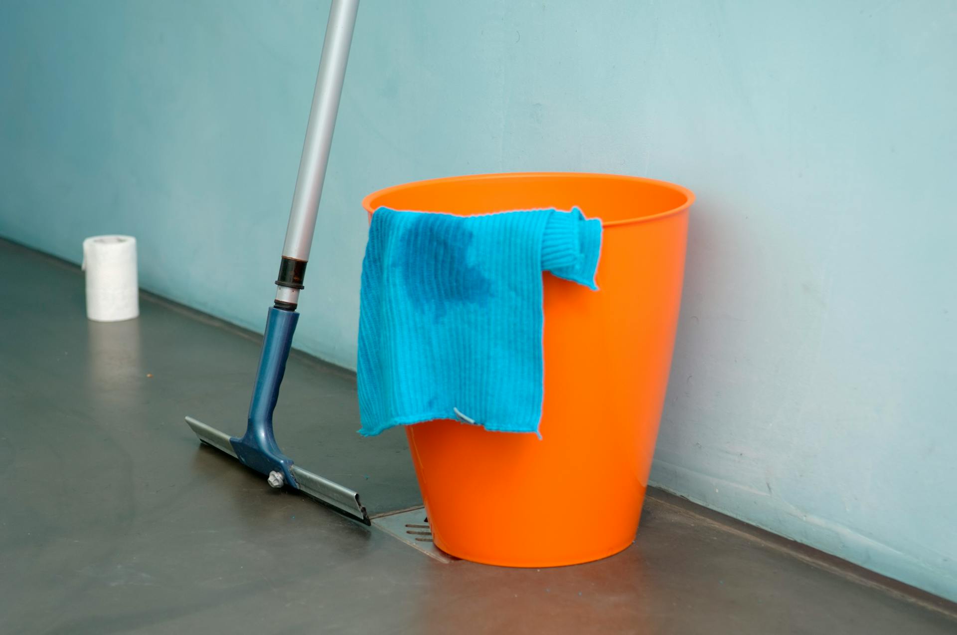 Cleaning supplies used to tackle common cleaning problems in Cornwall holiday lets including mop, bucket and cloths indoors